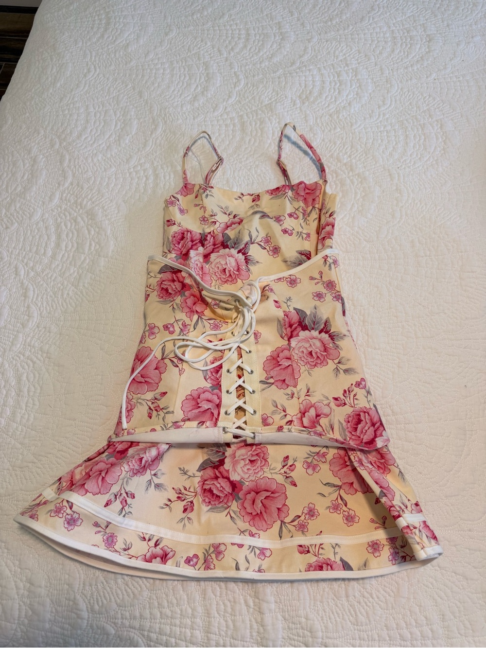 Peppermayo Cream Floral Skirt with Pink Blossom Print